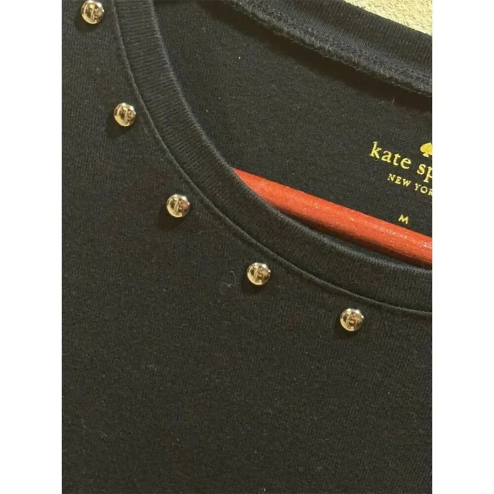 Kate Spade New York‎ Black Studded Peplum Hem Top Short Sleeve Women's M